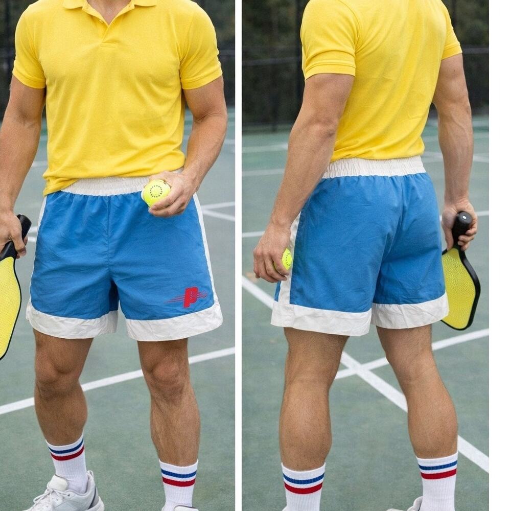 Men’s Pickleball short Shorts M Blue Athletic Court Retro Vintage Activewear